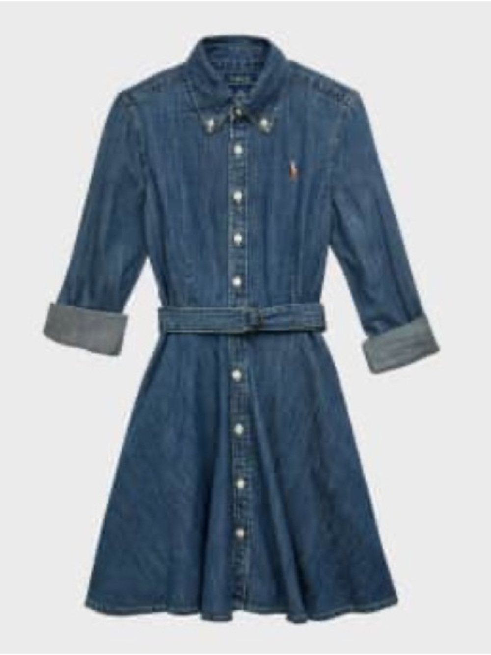 Ralph Lauren Girls' Denim Shirt Dress in Dark Blue with Belt
